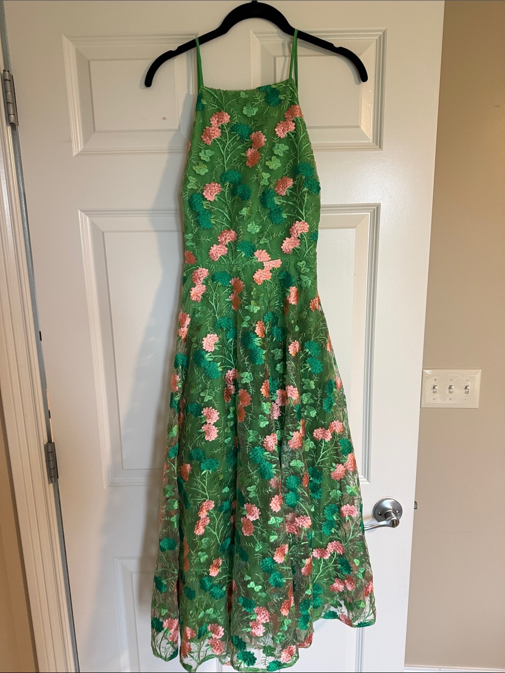 Green Floral A-Line Tea Length Skirt